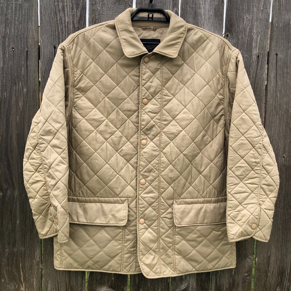 Cortefiel Mens Nylon Quilted Barn Jacket Country Field Fleece Lined Beige Size M
